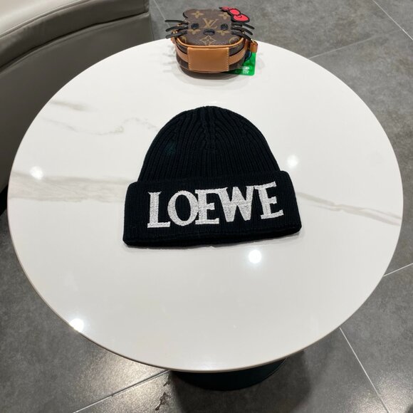 LOEWE Wool Beanie Hat Unisex Black Knit Winter Cap Logo Embroidered Warm Gift main image 6